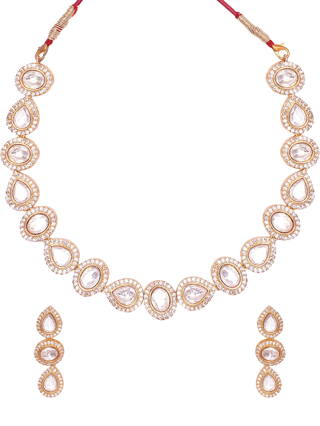 Gold-Tone Kundan-Style Necklace & Earrings Set for Women
