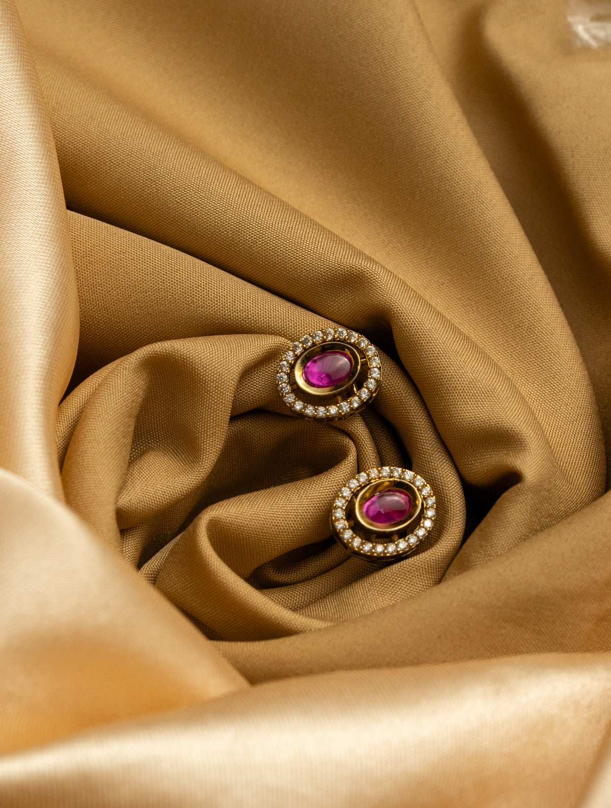 Purple Stone Gold-Tone Halo Stud Earrings for Women