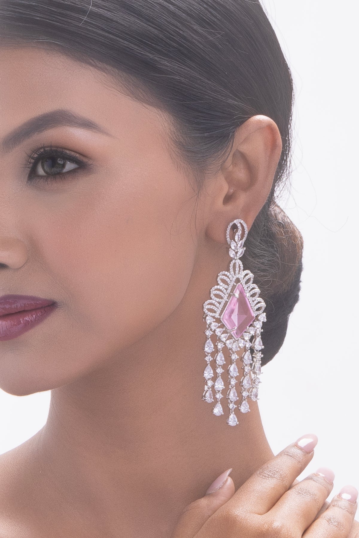 Pink Crystal Statement Drop Earrings for Women