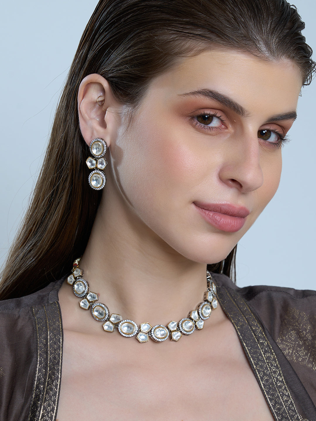 White Stone Statement Necklace & Earrings Set for Women