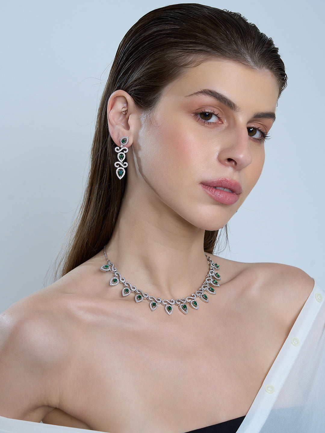 Emerald Green Teardrop Necklace & Earrings Set for Women