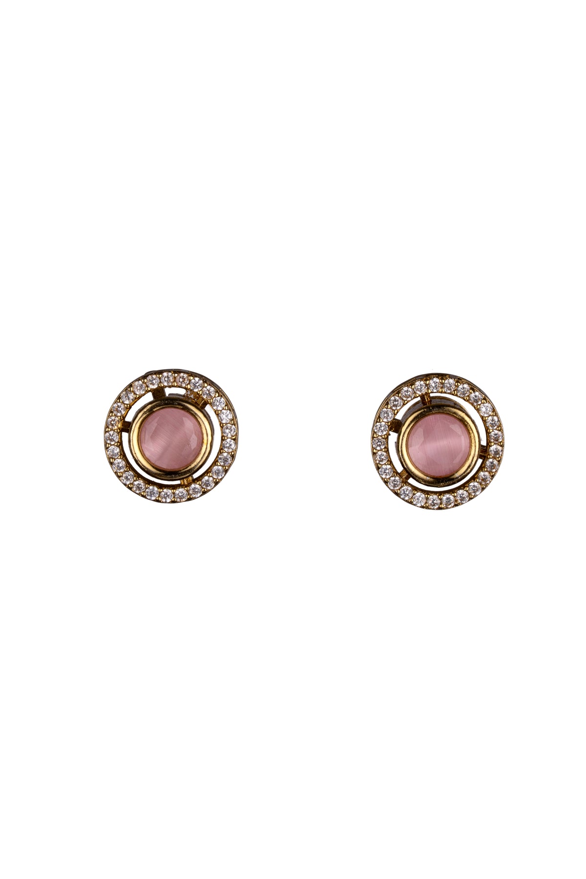 Pink Stone Gold-Tone Stud Earrings for Women