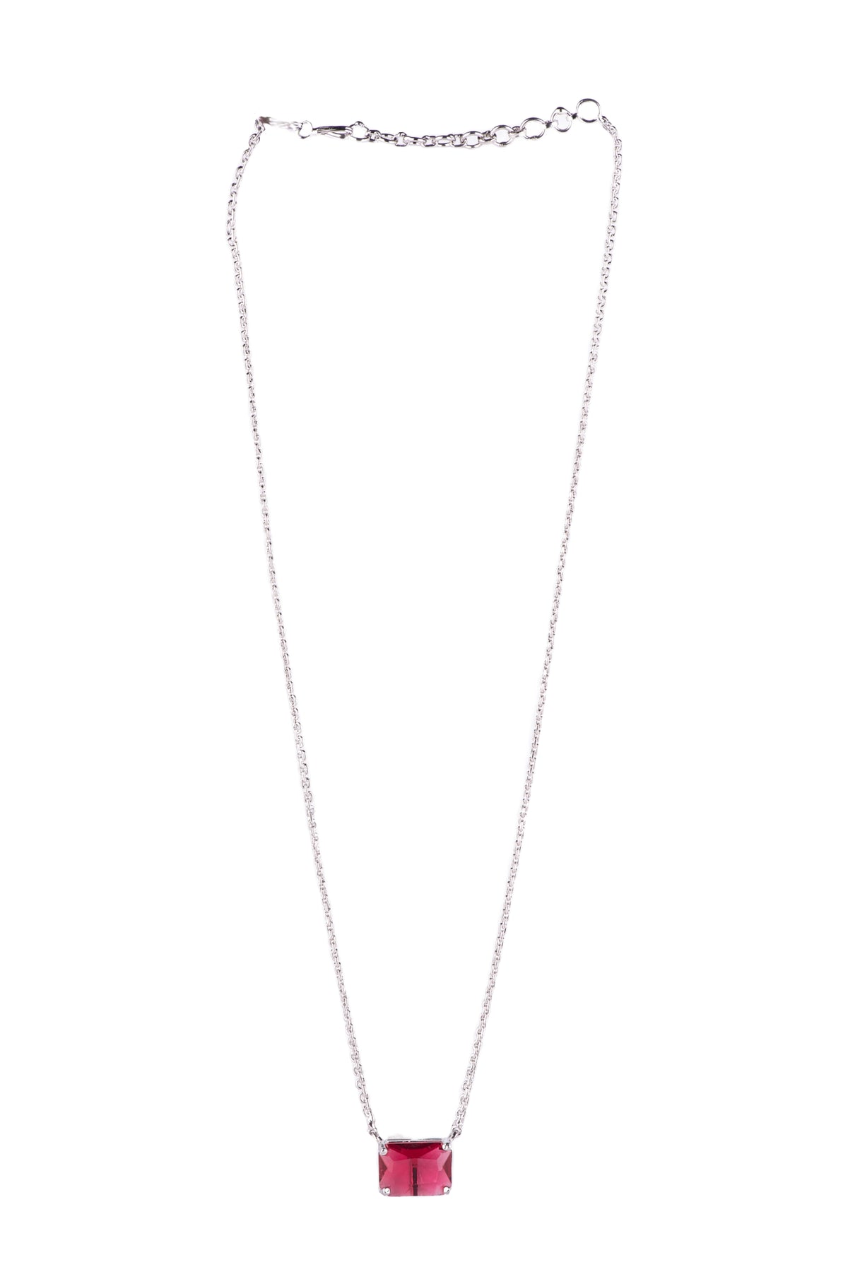 Ruby Red Rectangular Stone Necklace Earrings & Ring Set for Women