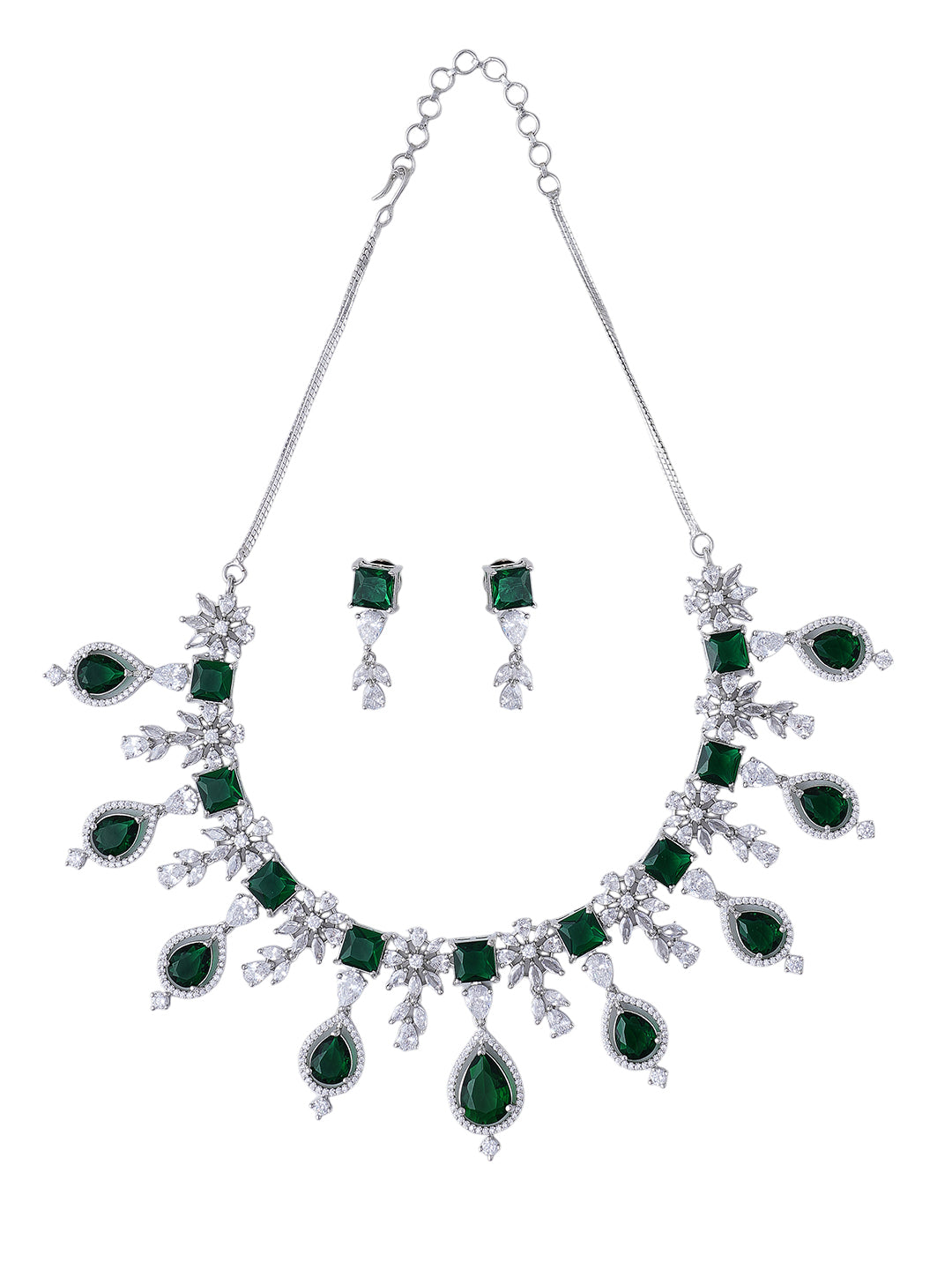 Emerald Green Statement Necklace & Earrings Set with Teardrop Stones