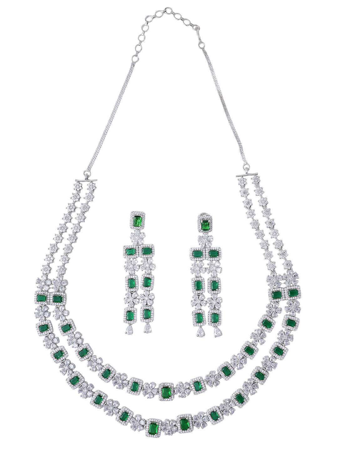 Emerald Green Double-Layer Necklace & Earrings Set for Women