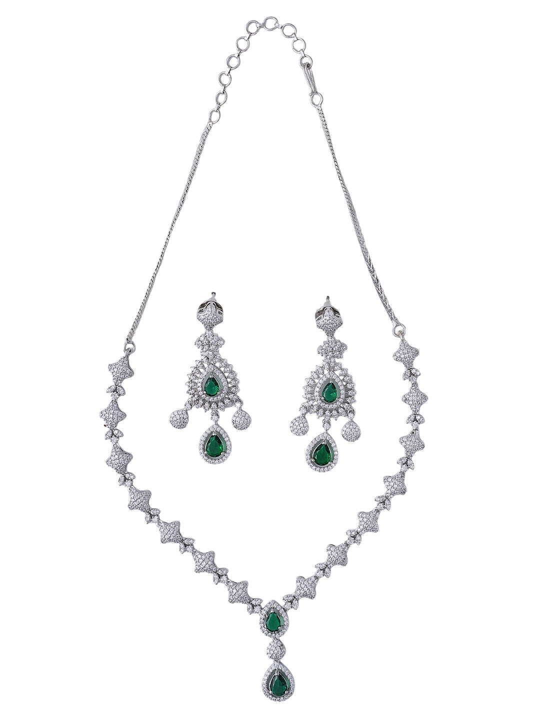 Green Emerald-Style Necklace & Earrings Set for Women