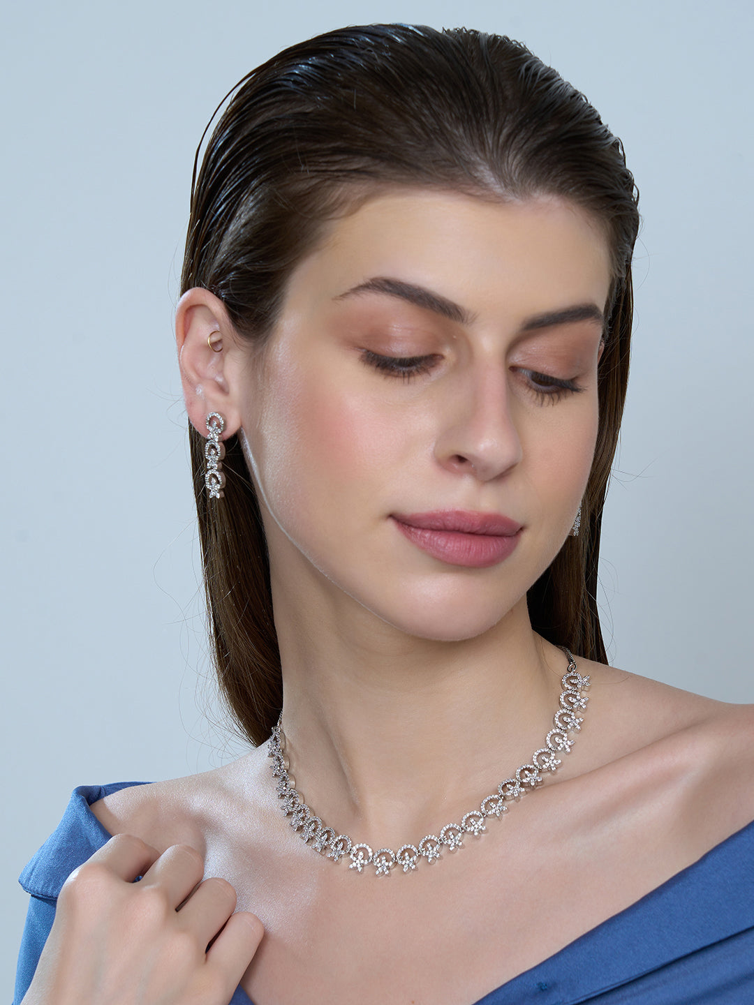 Kayrah Silver Tone Crystal Necklace & Earrings Set for Women