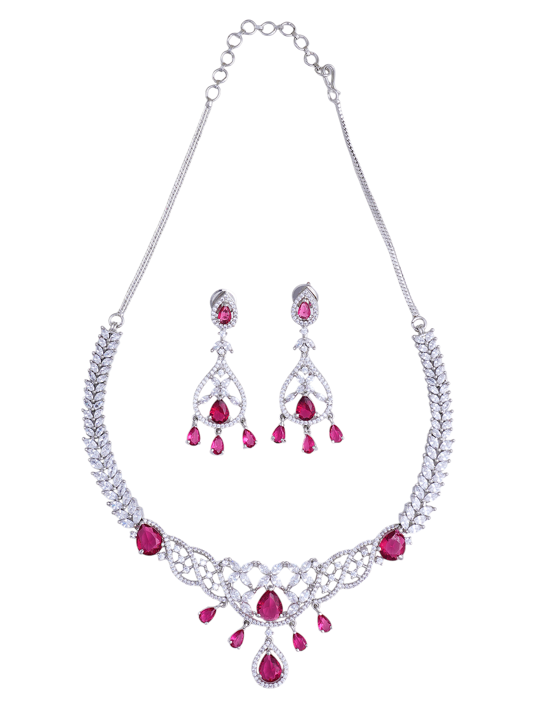 Red & Silver Crystal Necklace and Earrings Set for Women