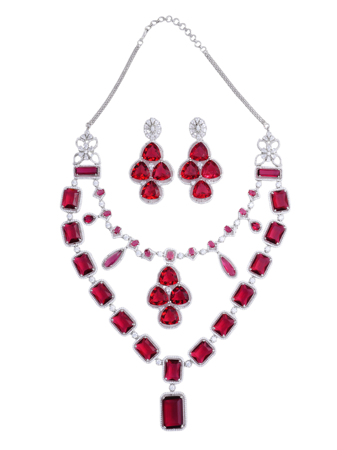 Green Emerald-Style Rose Gold Necklace & Earrings Set for Women