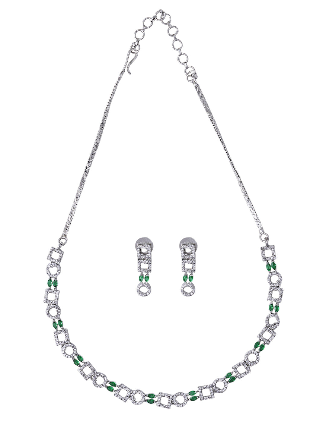 Emerald Green Geometric Necklace & Earrings Set for Women