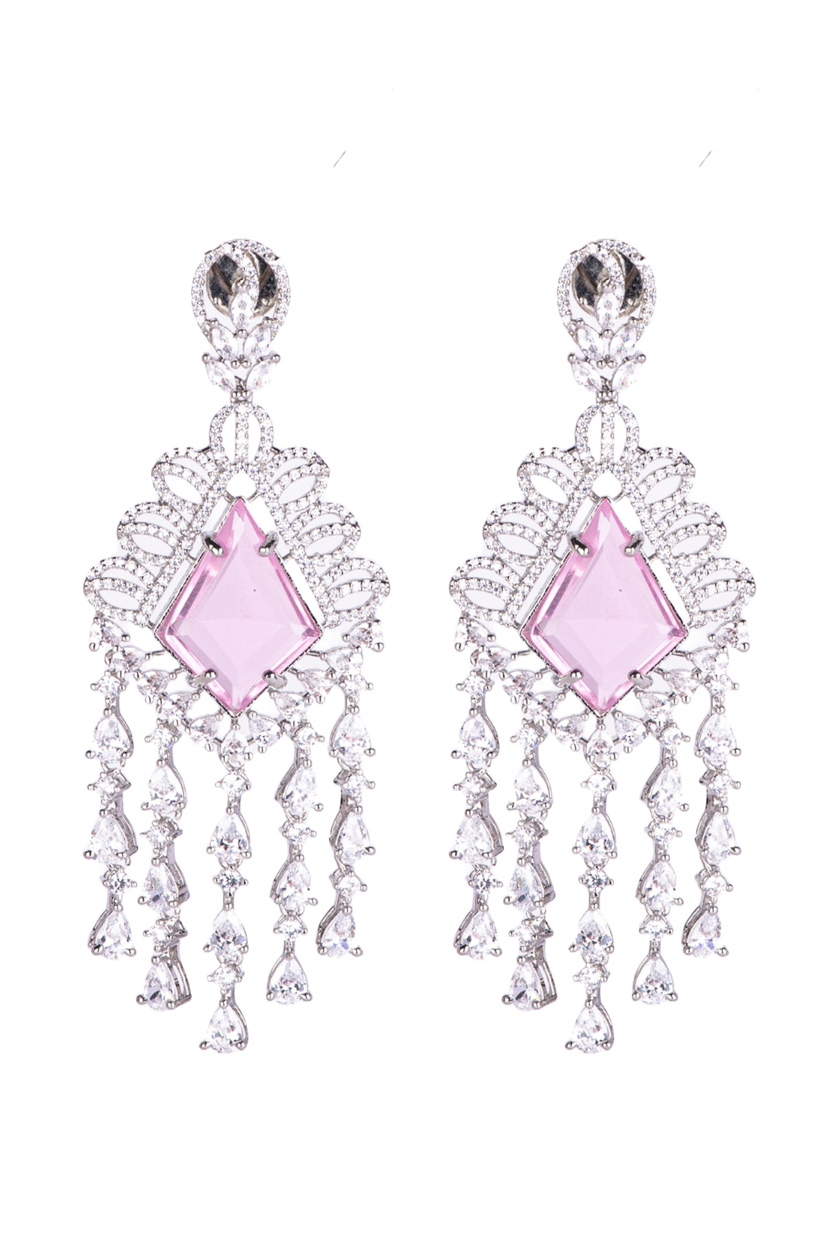 Pink Crystal Statement Drop Earrings for Women