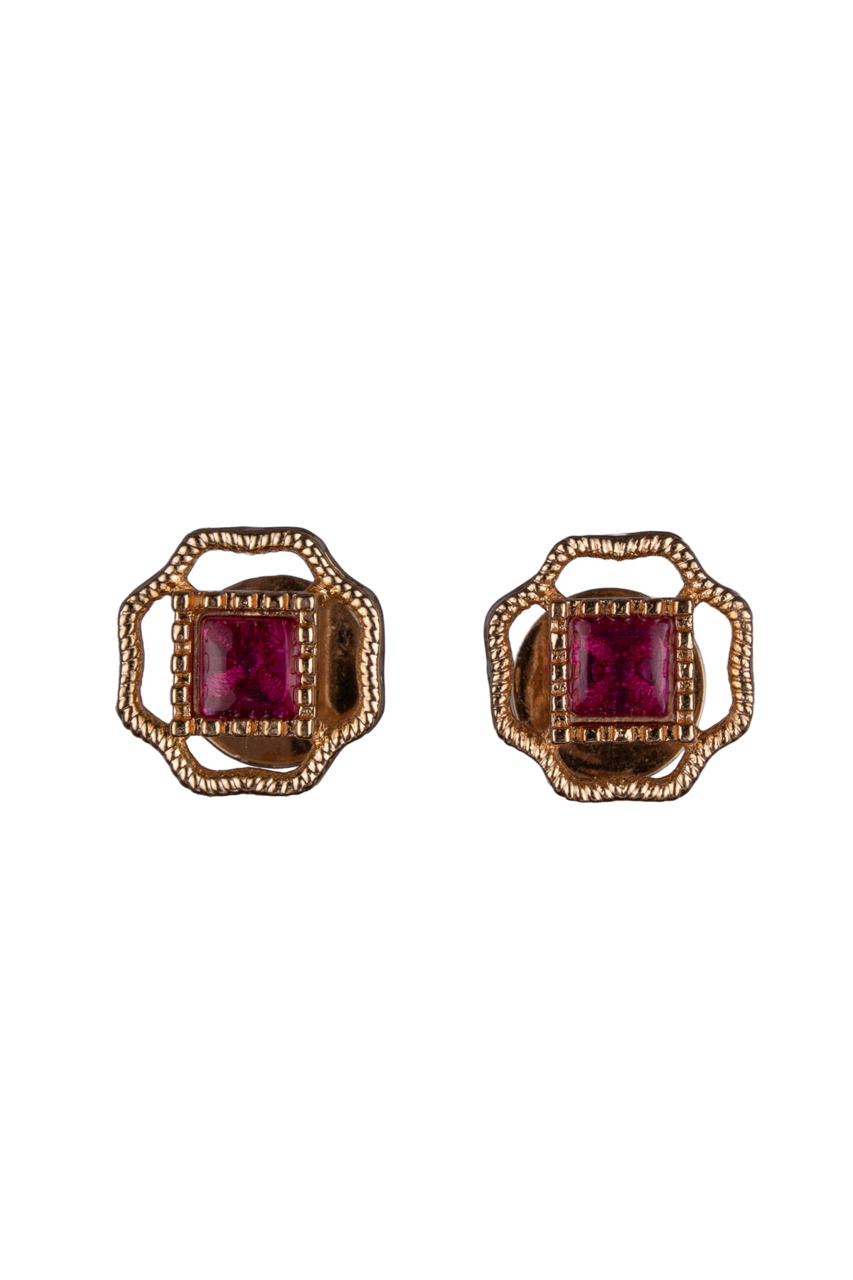 Gold-Tone Square Red Stone Stud Earrings for Women