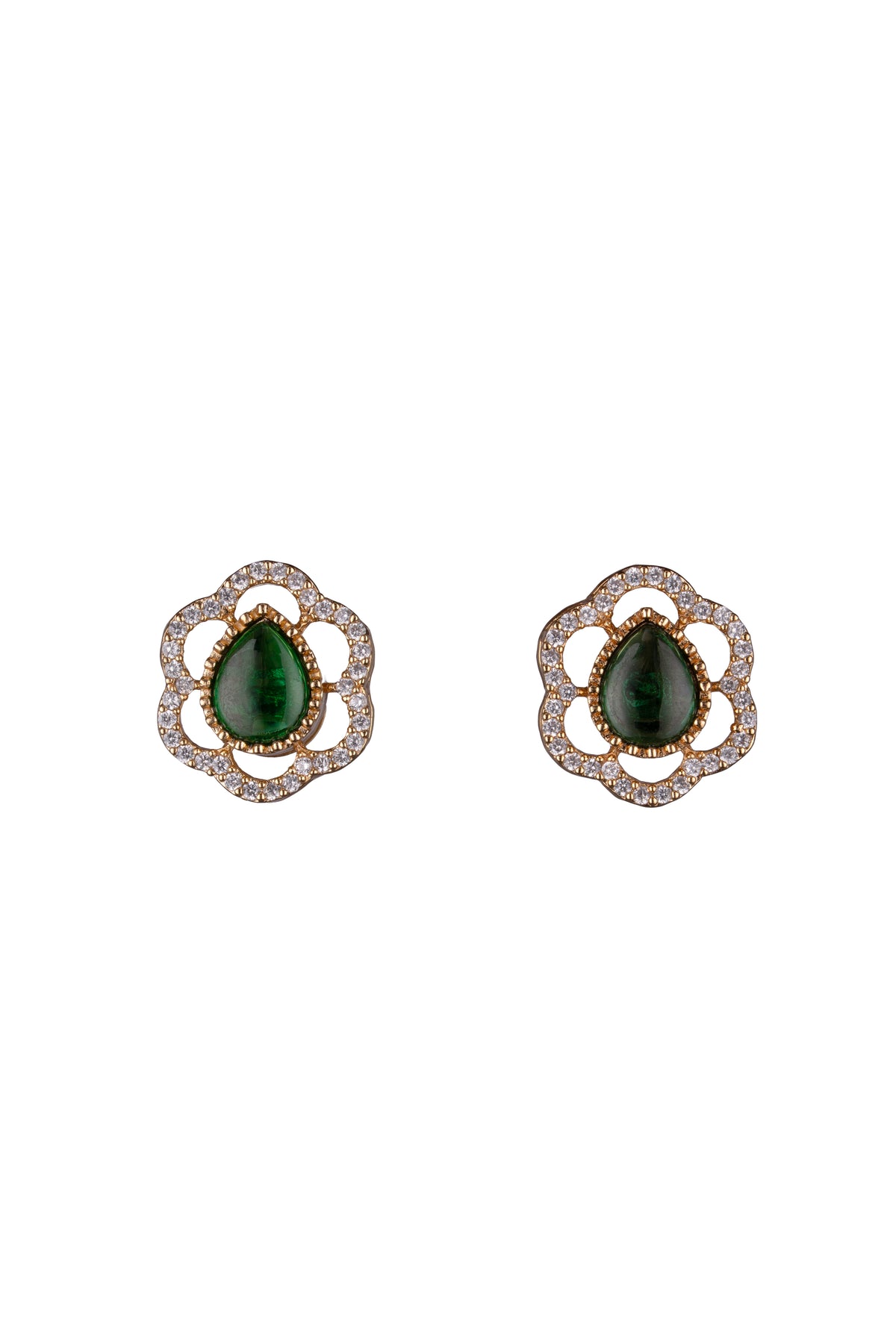 Gold-Tone Green Stone Stud Earrings for Women