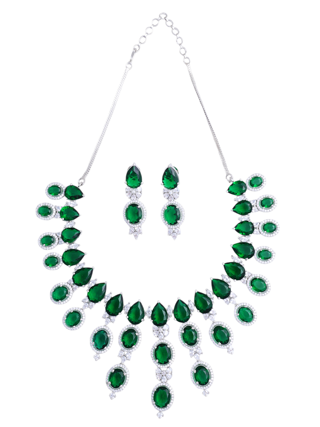 Green Emerald-Style Statement Necklace & Earrings Set for Women