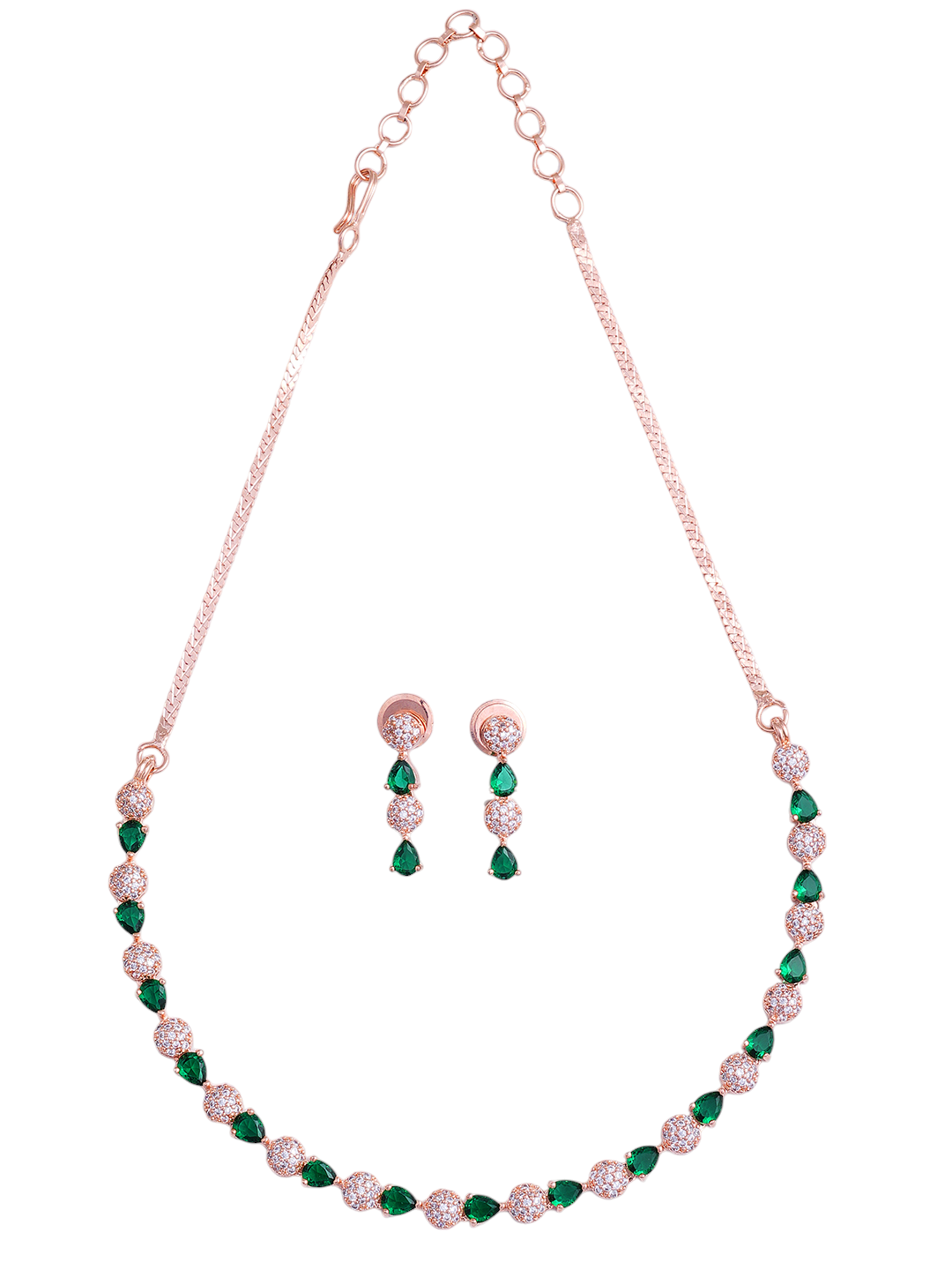 Emerald Green & Clear Stone Necklace Earrings Set for Women