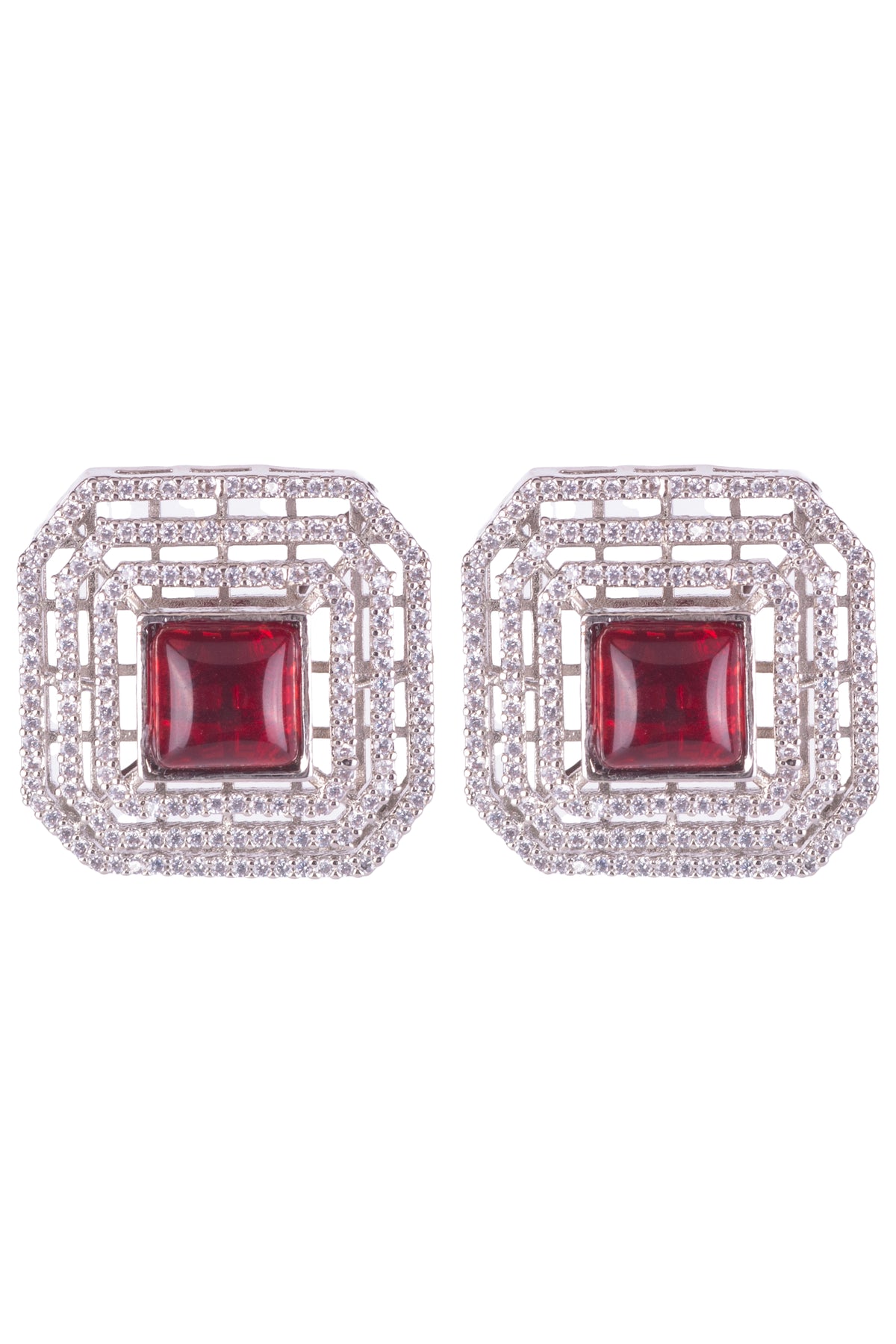 Red Square Crystal Stud Earrings for Women