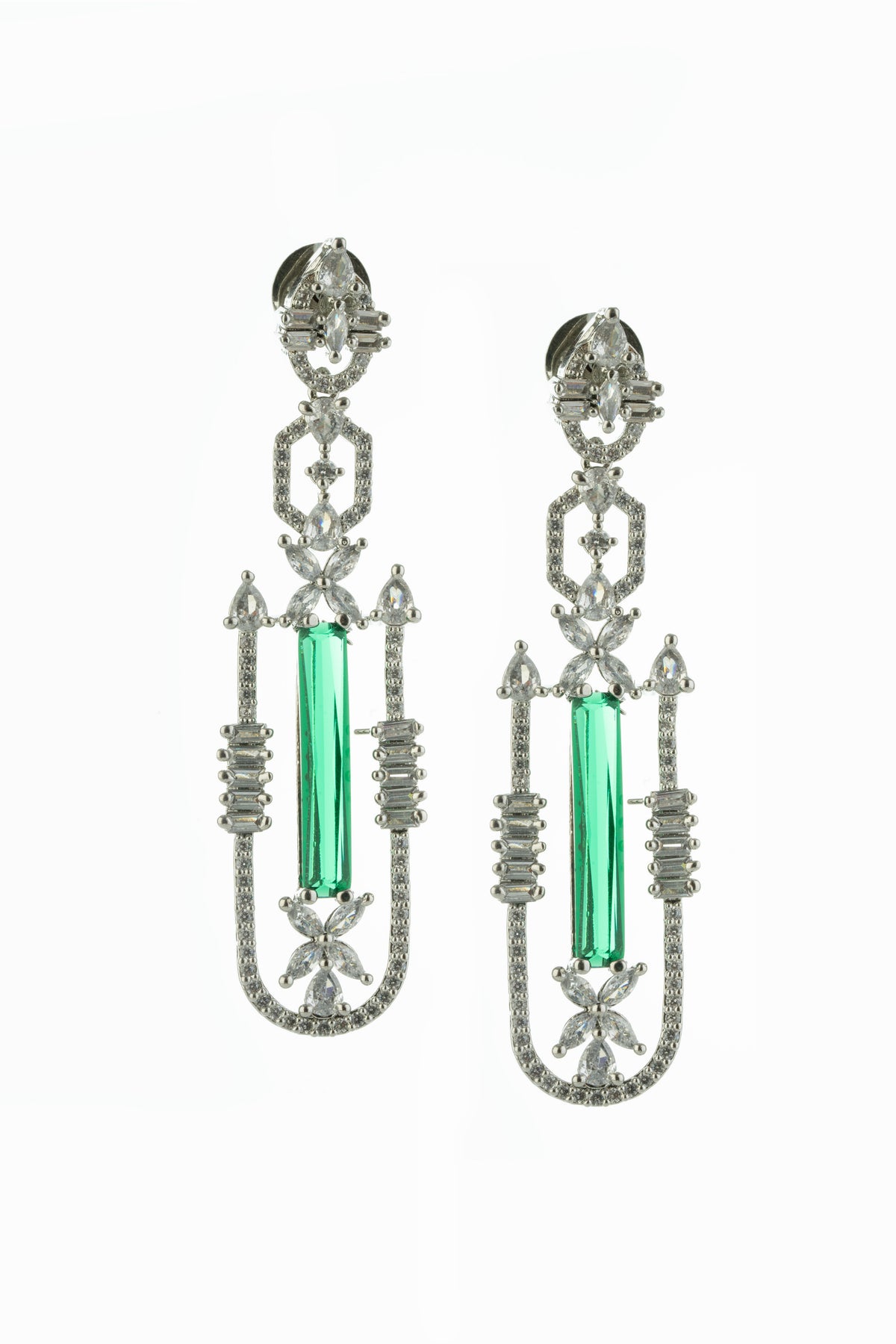 Green Emerald Long Geometric Crystal Drop Earrings for Women