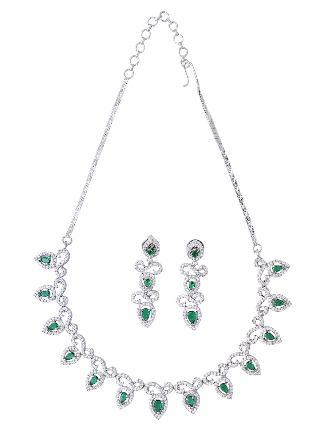 Emerald Green Teardrop Necklace & Earrings Set for Women