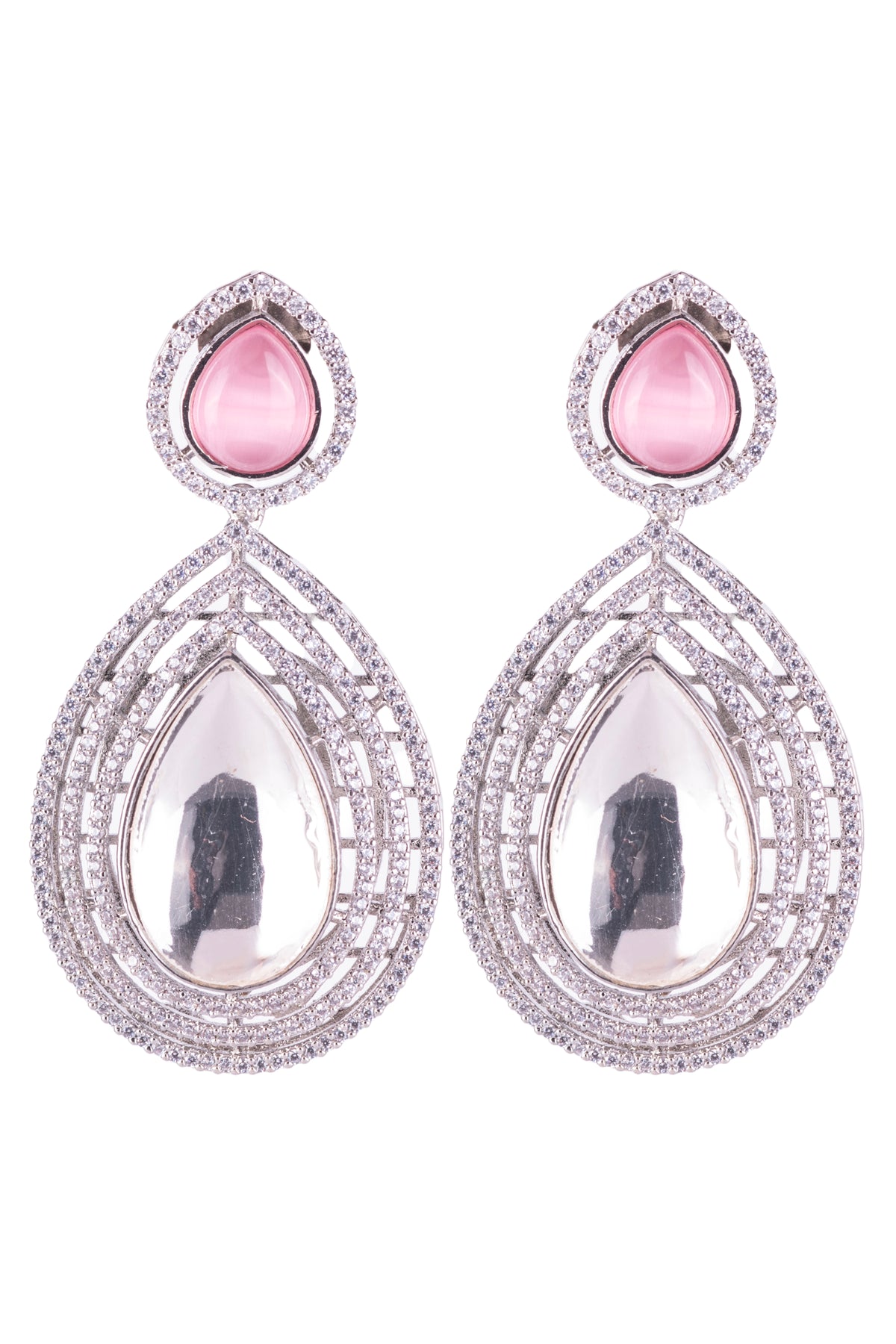 Pink Stone Silver-Tone Teardrop Drop Earrings for Women