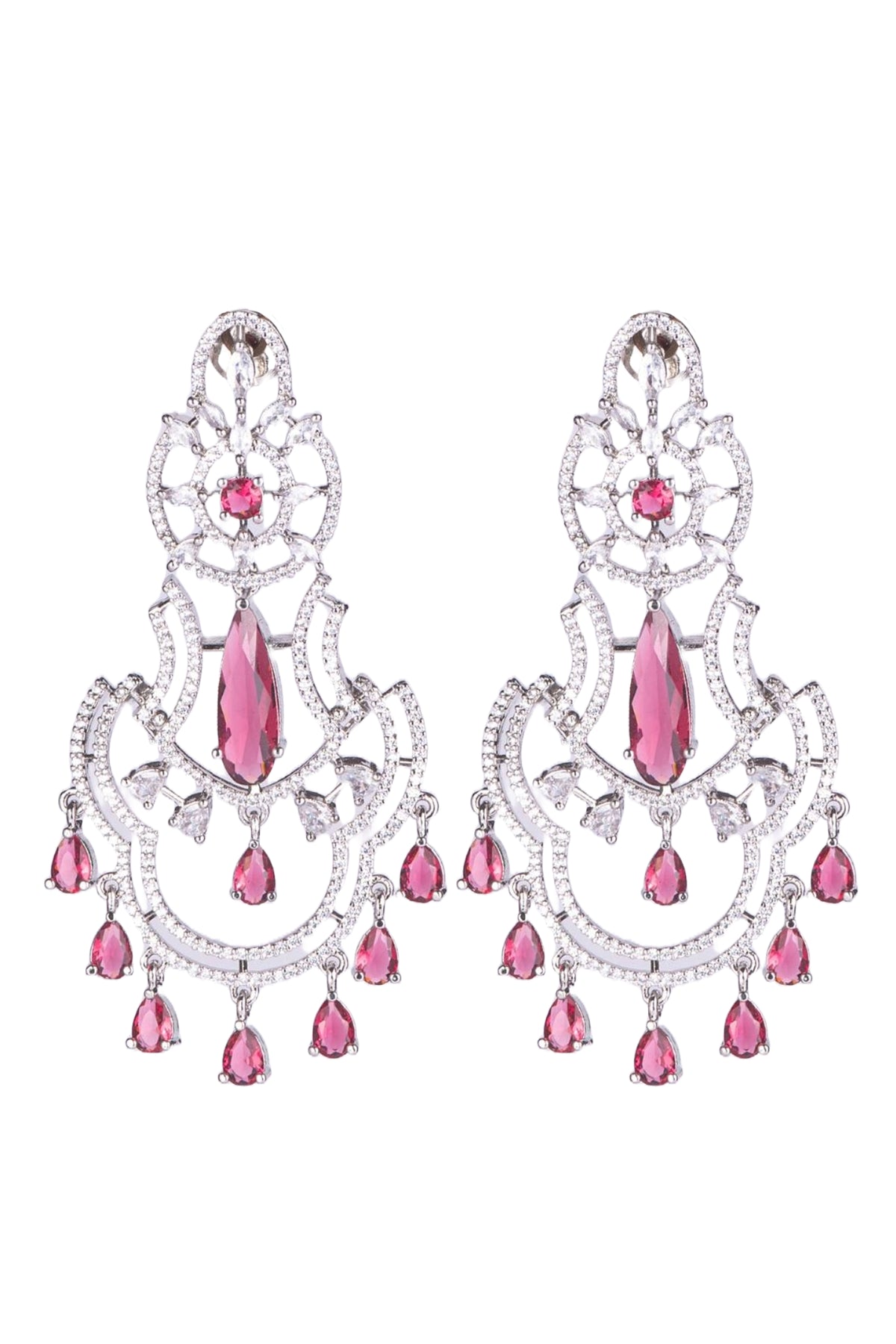 Silver-Tone Pink Stone Chandelier Drop Earrings for Women