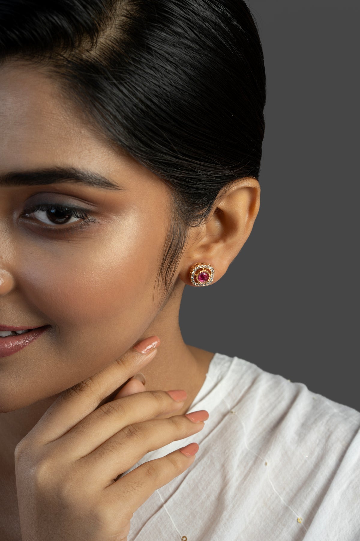 Gold-Tone Ruby Red Stone Stud Earrings for Women