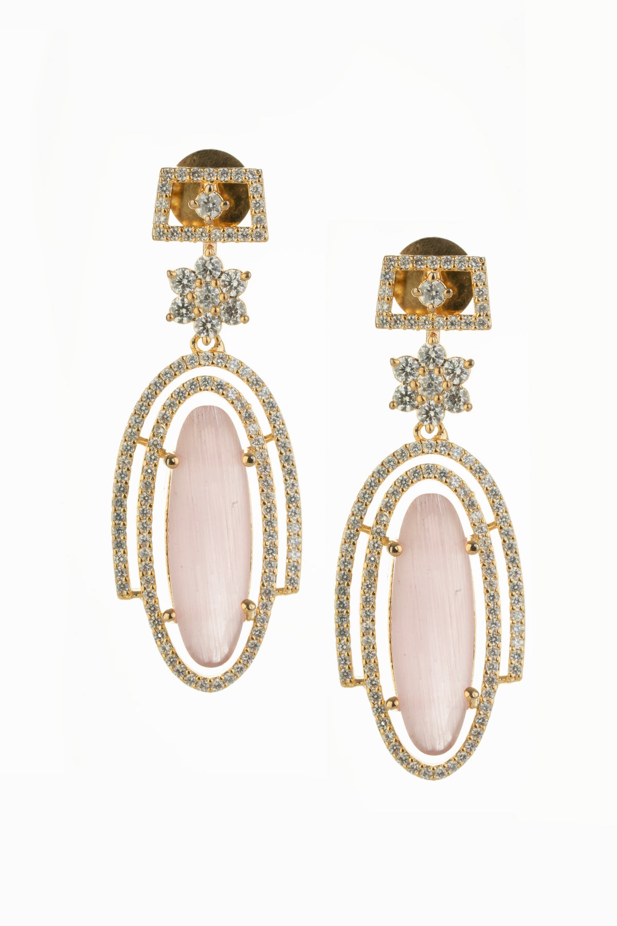 Pink Stone Gold-Tone Drop Earrings for Women