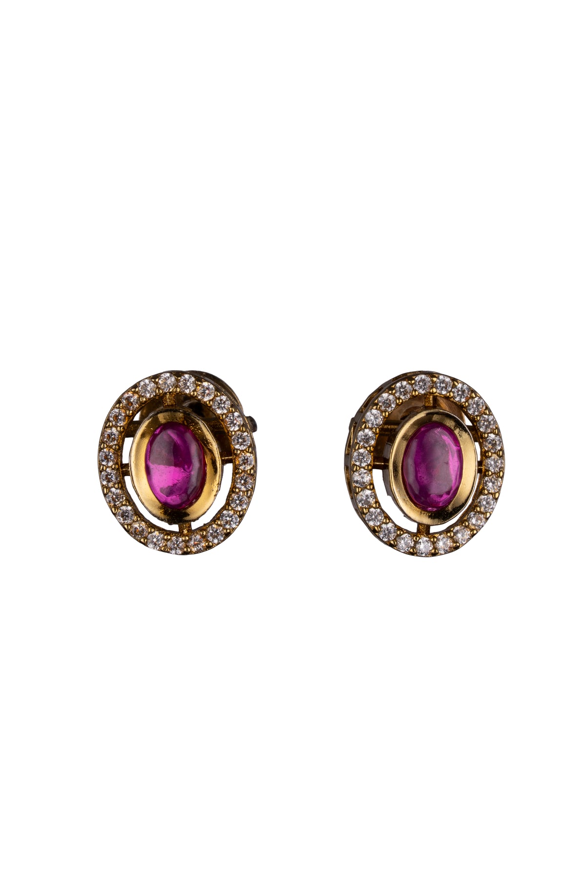 Purple Stone Gold-Tone Halo Stud Earrings for Women