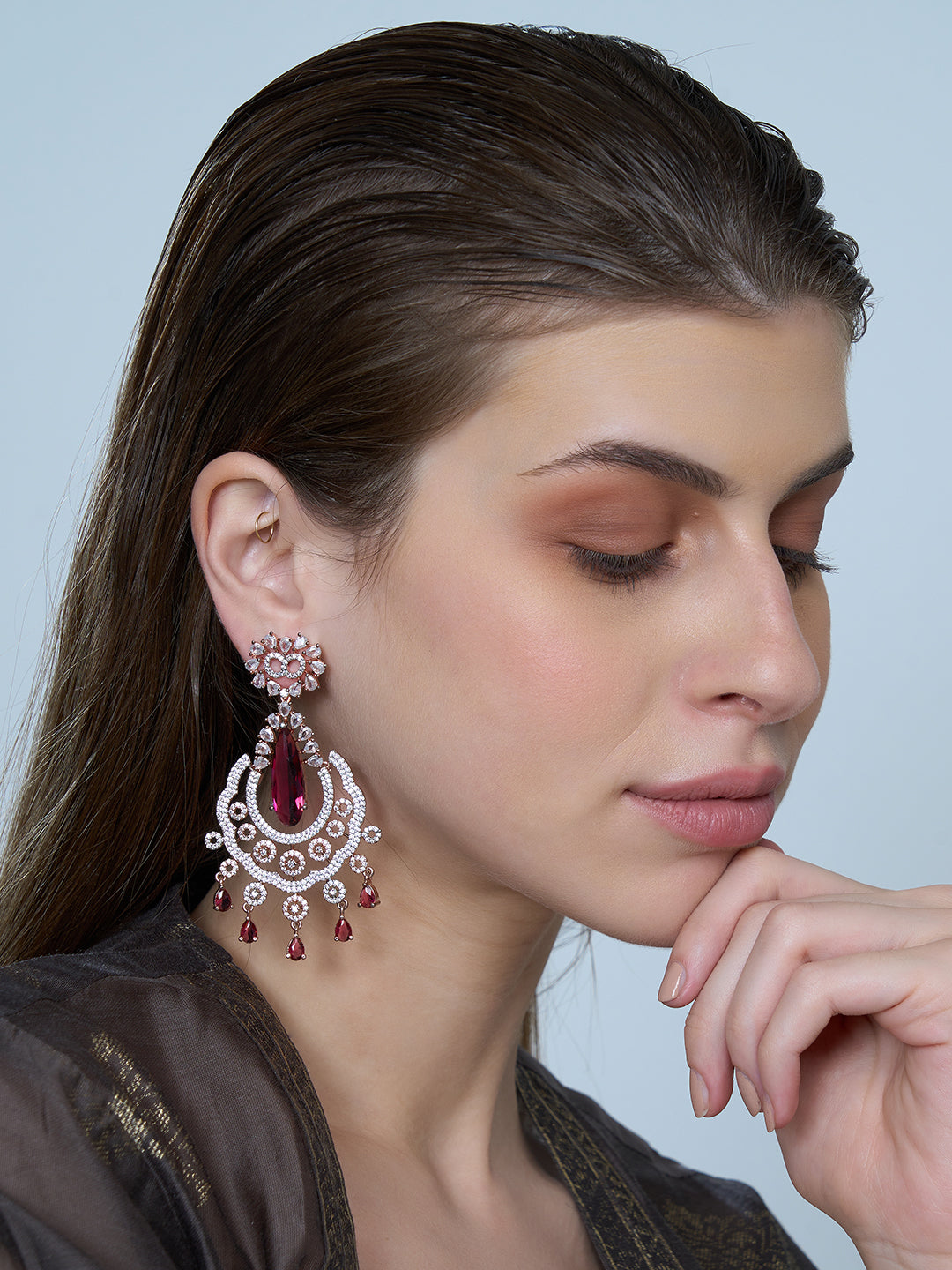 Pink Crystal Chandelier Drop Earrings for Women