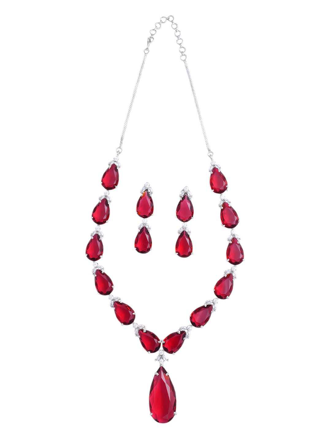 Kayrah Red Crystal Necklace & Earrings Set for Women
