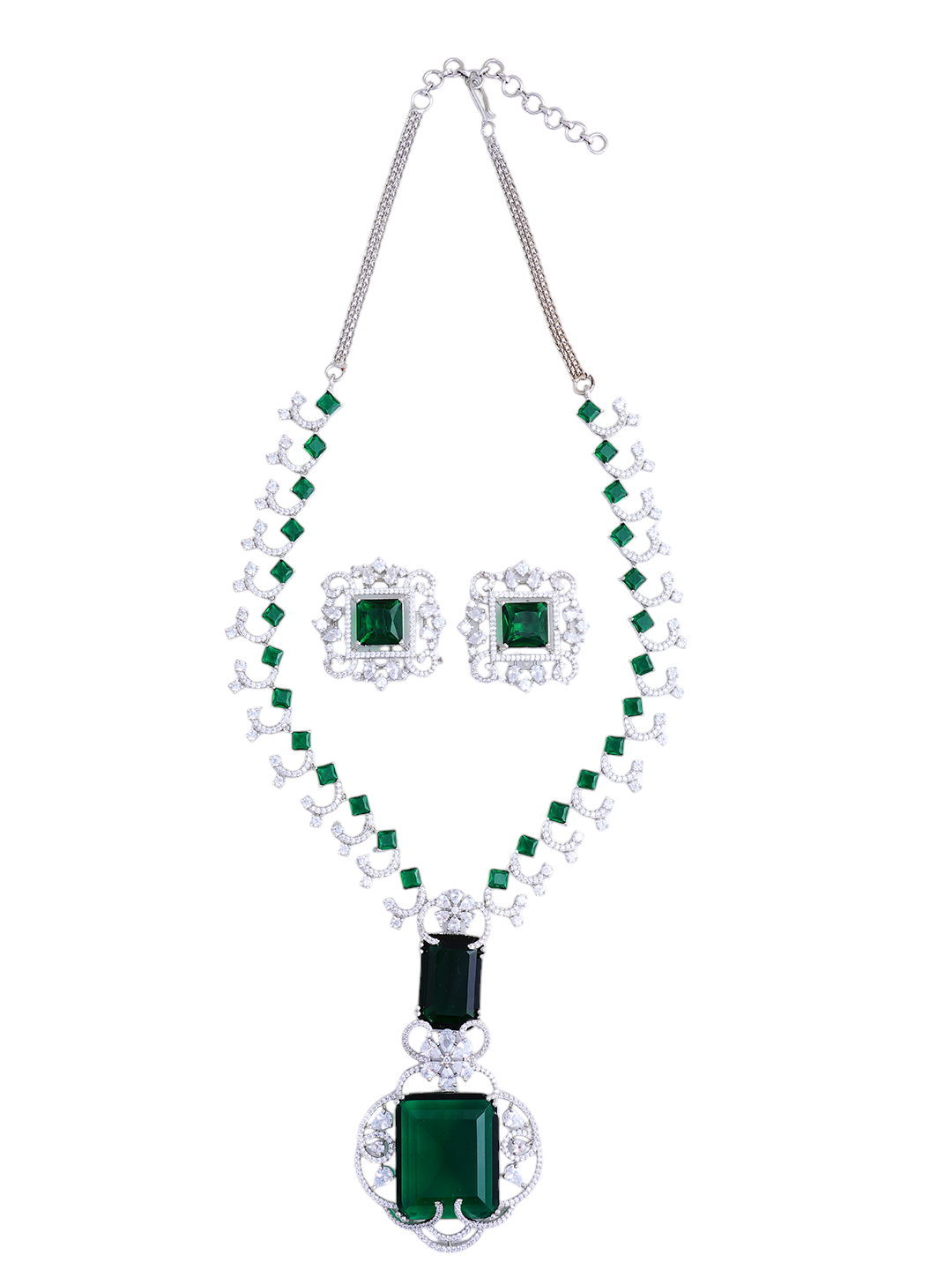 Emerald Green Statement Necklace & Earrings Set for Women