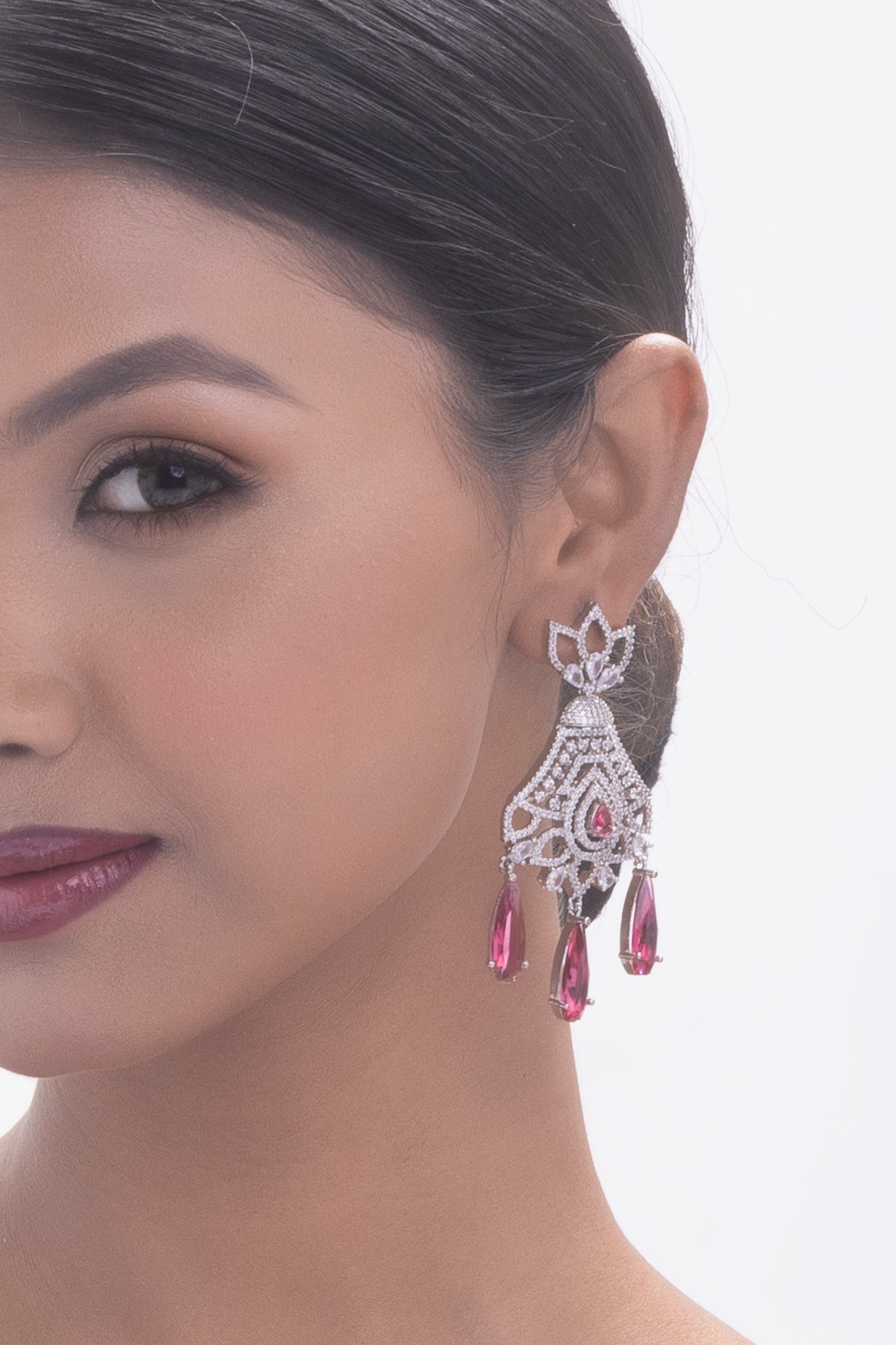 Pink Crystal Chandelier Earrings for Women