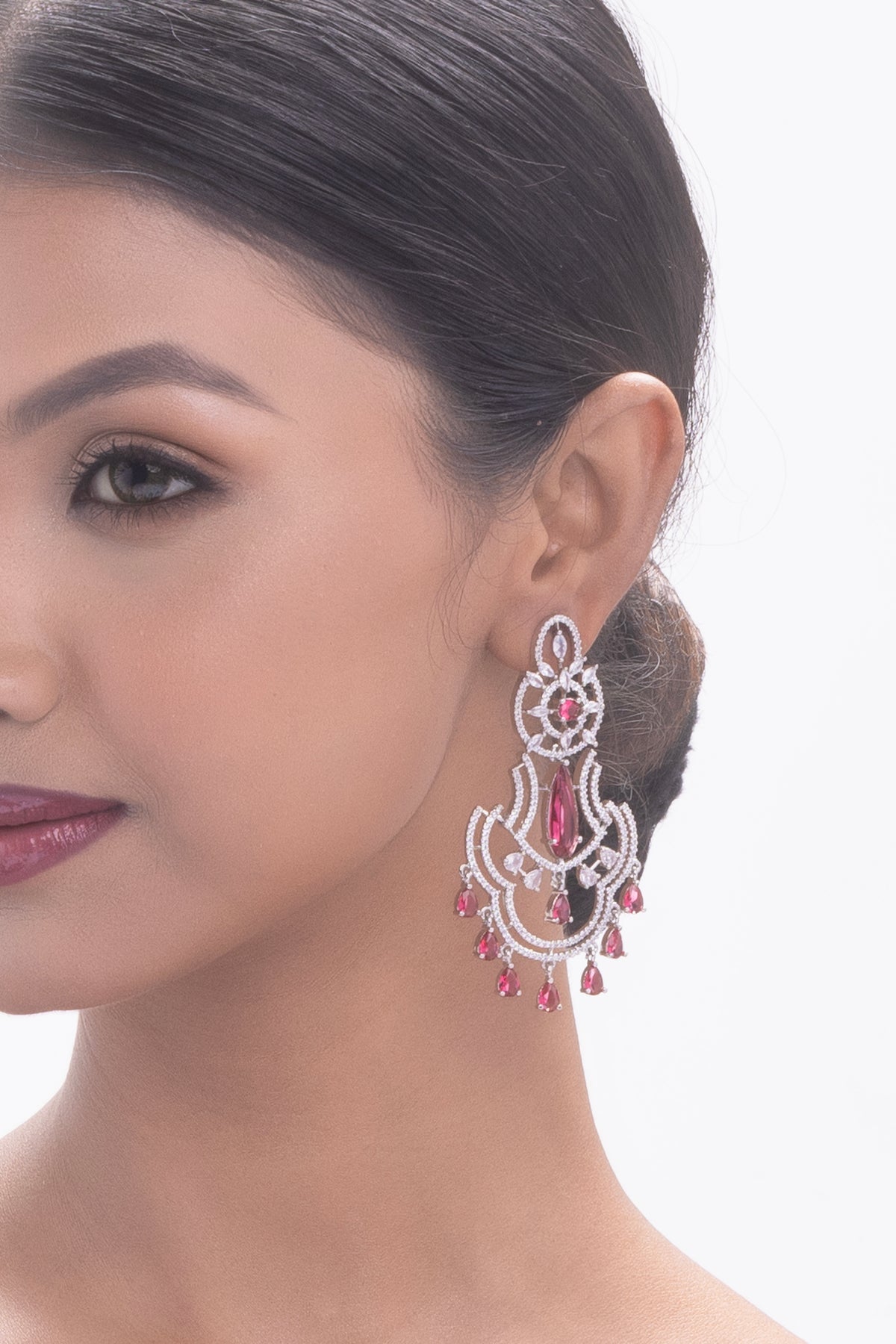 Silver-Tone Pink Stone Chandelier Drop Earrings for Women