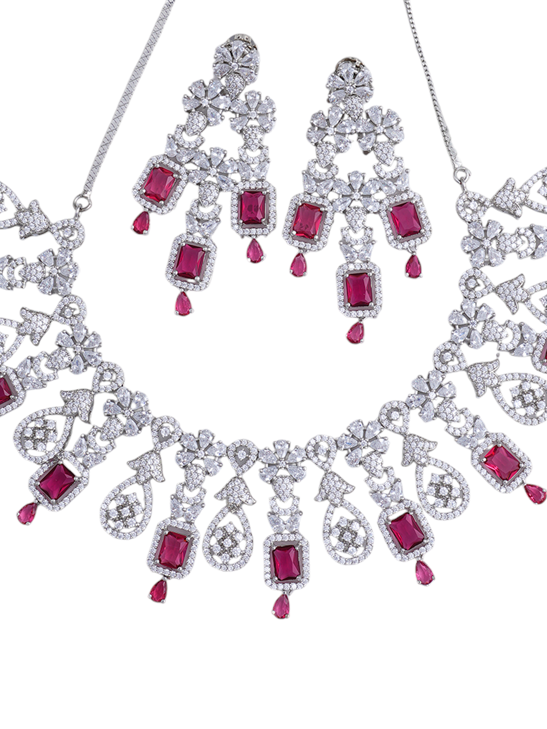 Kayrah Red Crystal Statement Necklace & Earrings Set for Women