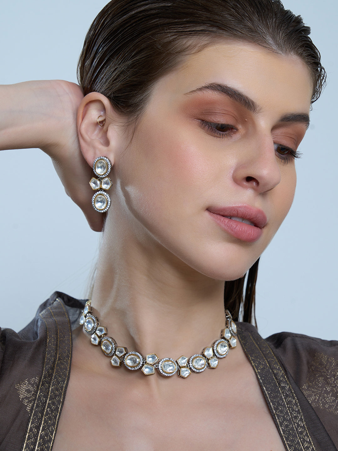 White Stone Statement Necklace & Earrings Set for Women
