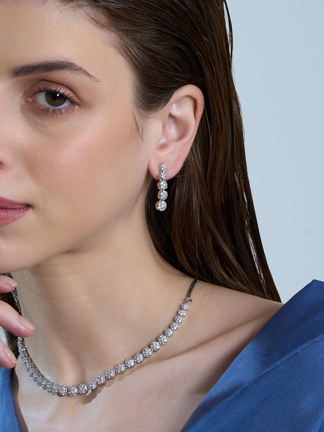 Silver Crystal Necklace & Earrings Set for Women