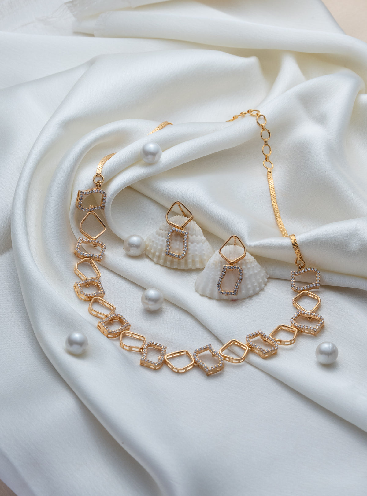 Gold-Tone Geometric Necklace & Earrings Set for Women