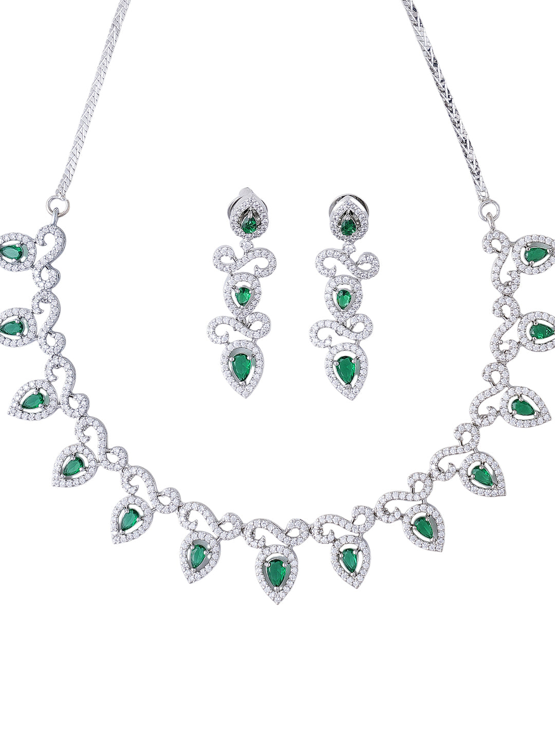Emerald Green Teardrop Necklace & Earrings Set for Women