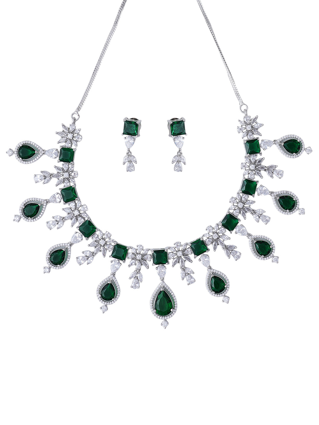 Emerald Green Statement Necklace & Earrings Set with Teardrop Stones