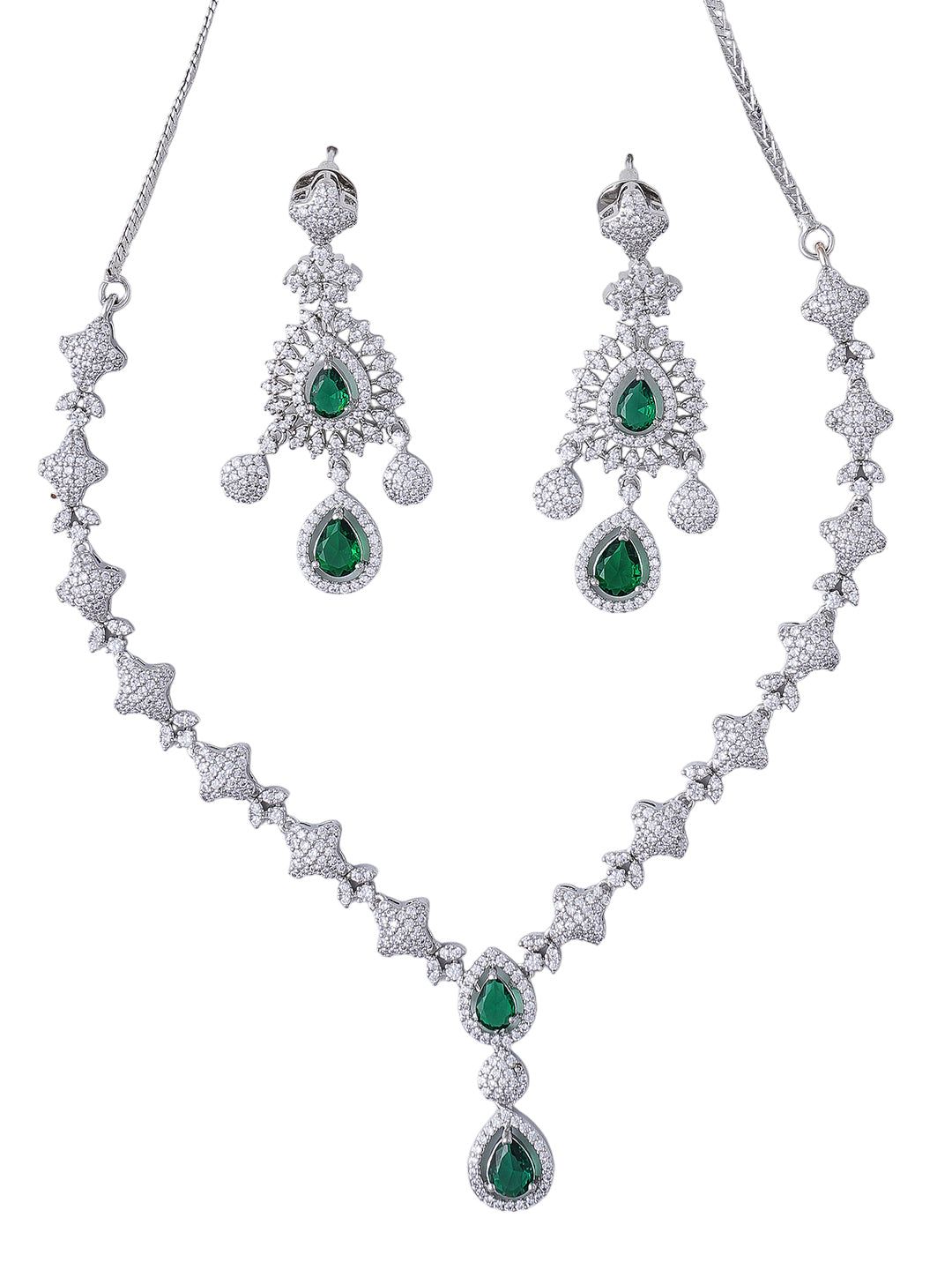 Green Emerald-Style Necklace & Earrings Set for Women