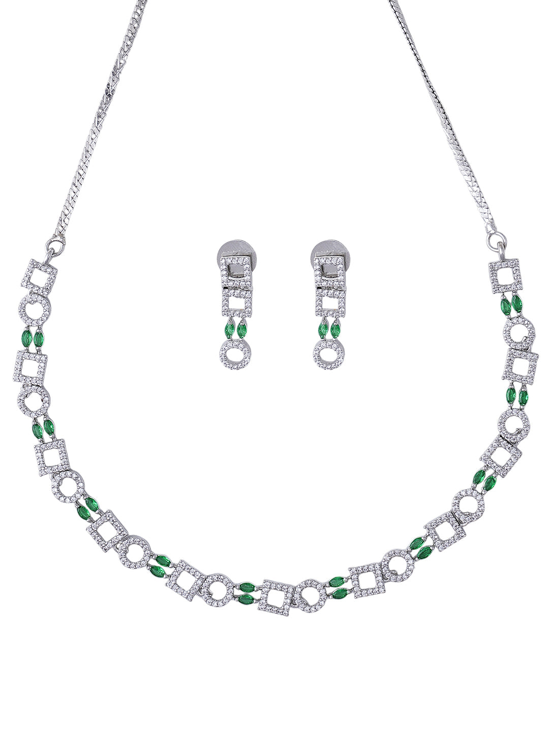 Emerald Green Geometric Necklace & Earrings Set for Women