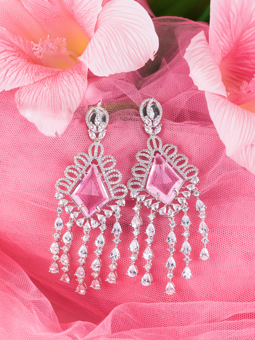 Pink Crystal Statement Drop Earrings for Women