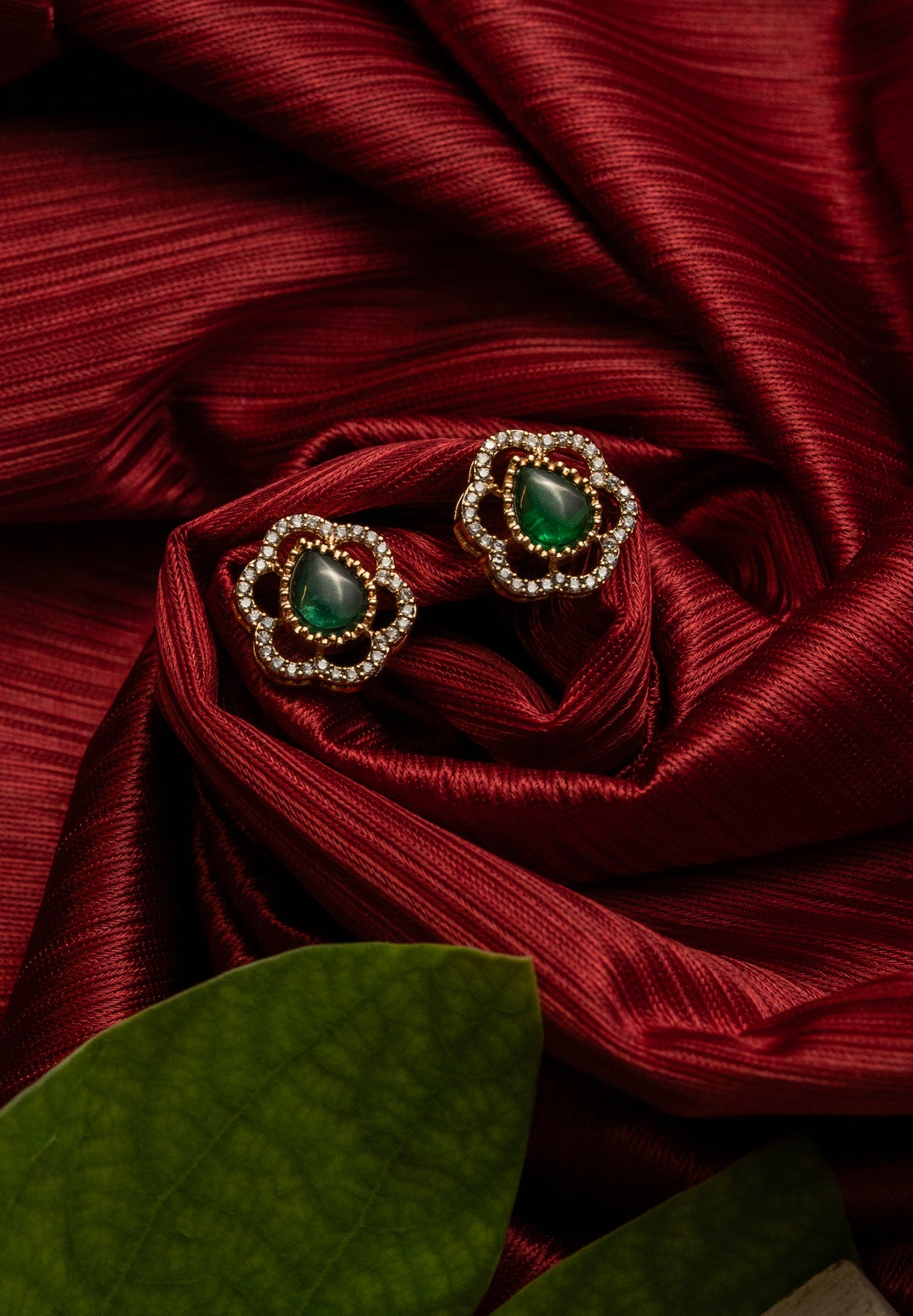 Gold-Tone Green Stone Stud Earrings for Women