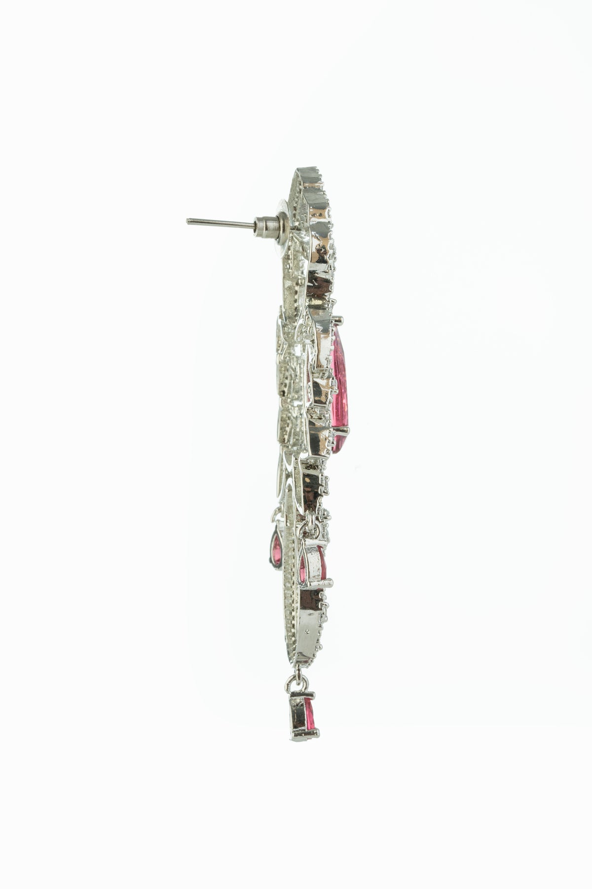 Silver-Tone Red Stone Long Drop Earrings for Women