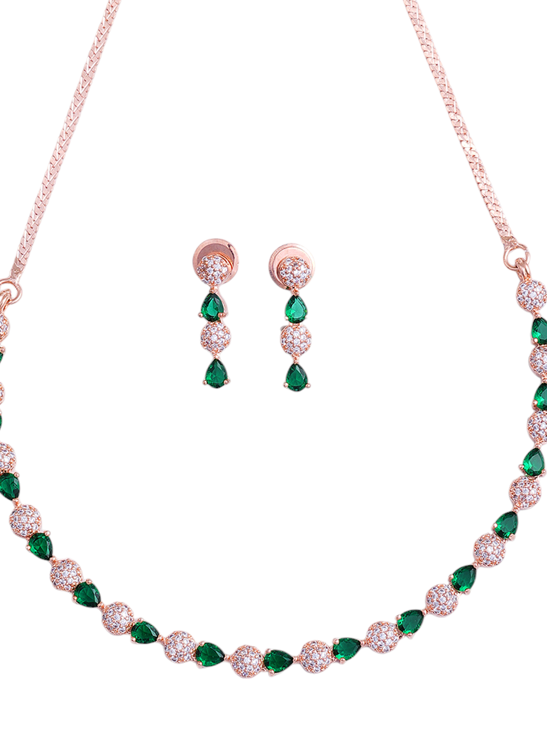 Emerald Green & Clear Stone Necklace Earrings Set for Women