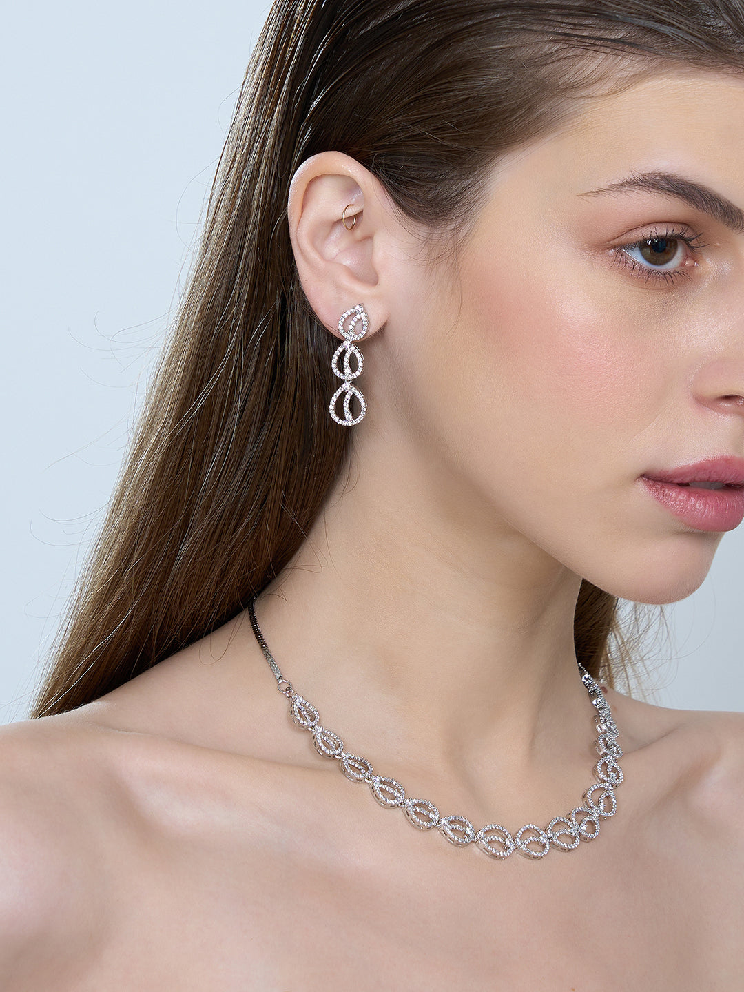 Kayrah Silver Tone Crystal Infinity Necklace & Earrings Set for Women