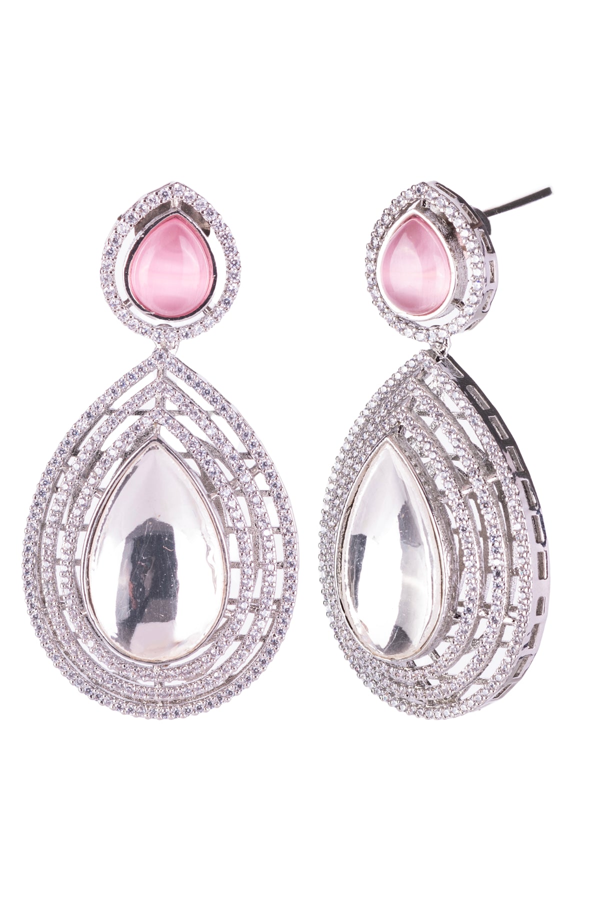 Pink Stone Silver-Tone Teardrop Drop Earrings for Women