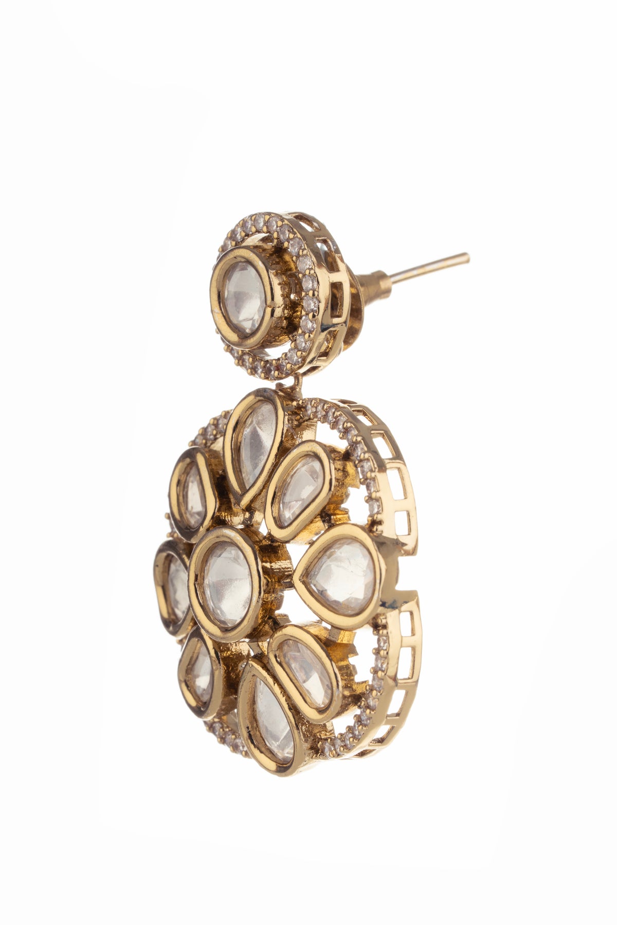Gold-Tone Floral Kundan Style Drop Earrings for Women
