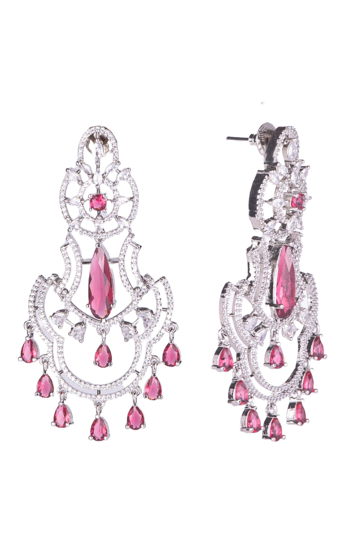 Silver-Tone Pink Stone Chandelier Drop Earrings for Women