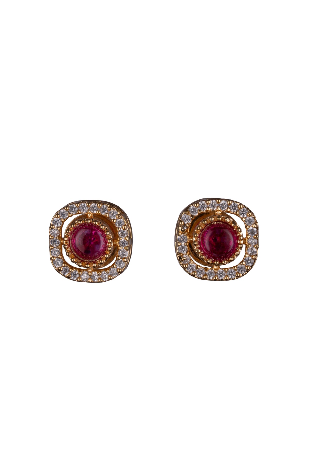 Gold-Tone Ruby Red Stone Stud Earrings for Women