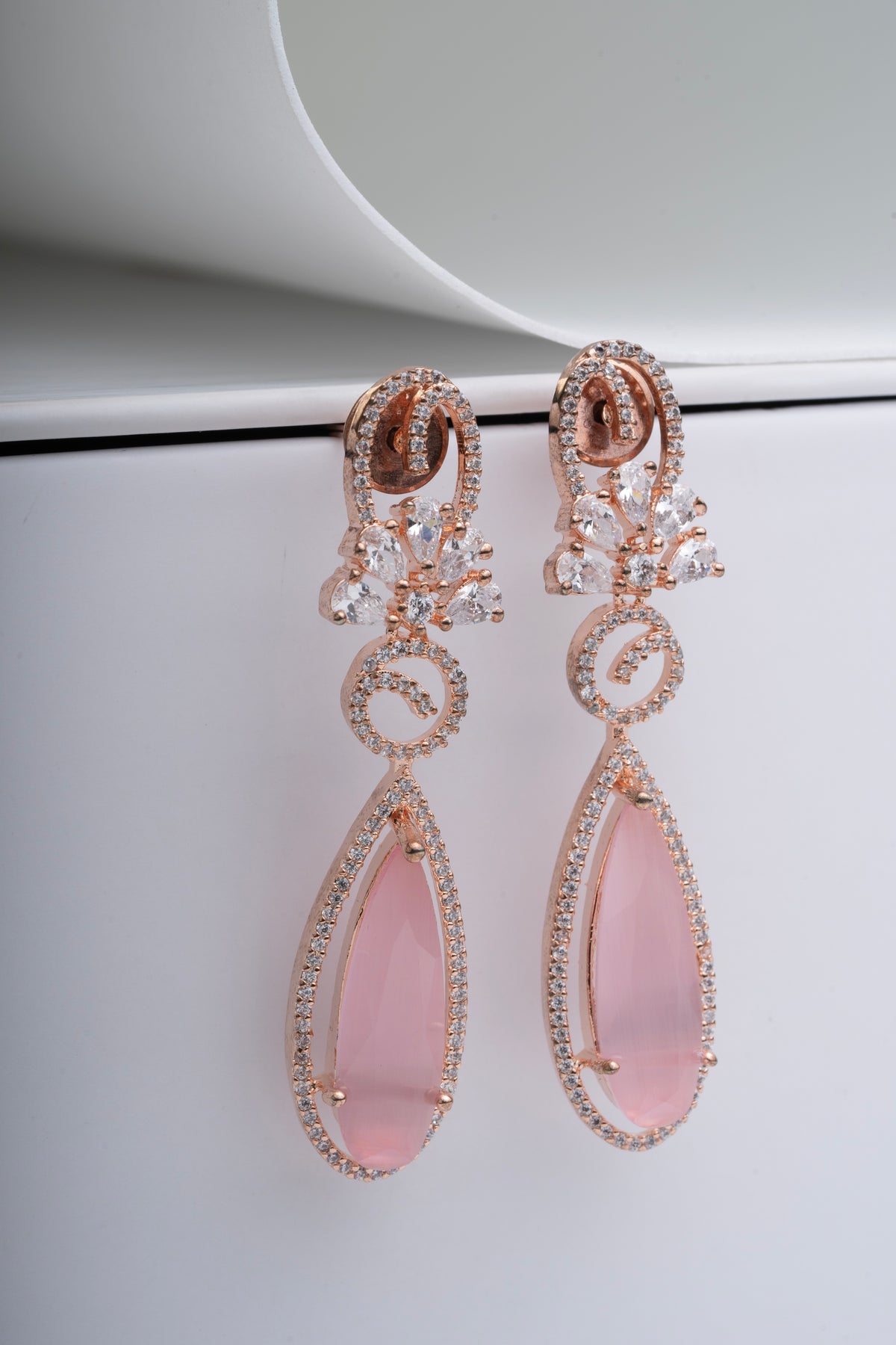 Pink Teardrop Crystal Drop Earrings for Women
